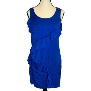Ali Ro Womens Silk Ruffle Mini Dress Size 4 Royal Blue Sleeveless Party Cocktail